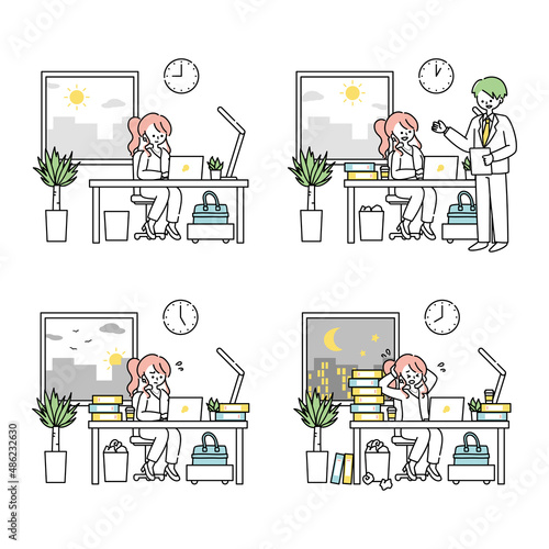 オフィスでパソコンに向かって仕事をする女性の1日（セット）
