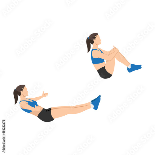 Woman doing Knee hugs exercise. Flat vector illustration isolated on white background photo