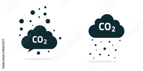 Co2 emission icon vector or carbon dioxide gas pollution cloud rain symbol flat design, air exhaust smog pictogram or toxic chemical fume sign image