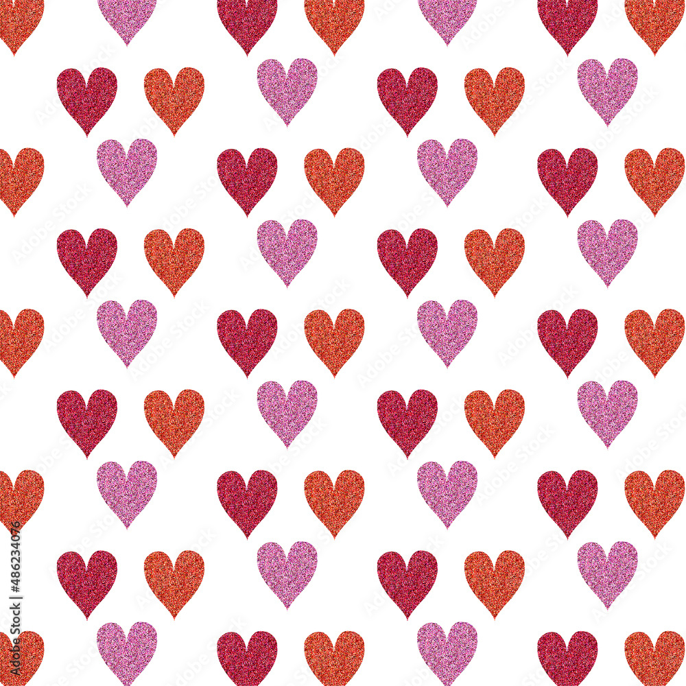 Pattern of shiny hearts for Valentine's Day on a white background. Pattern of shiny hearts for Valentine's Day on a white background.