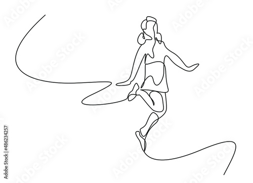 girl going to school cheerfully rejoicing and jumping in the air