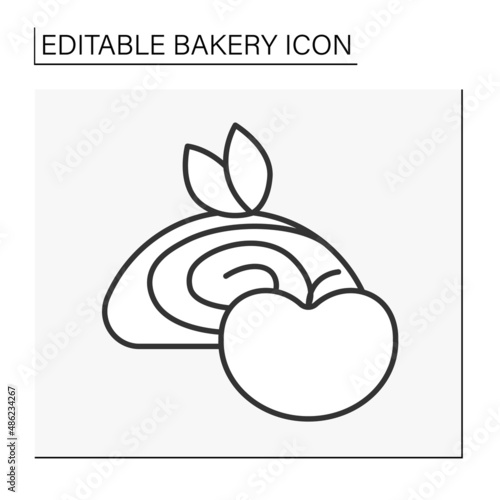  Baking line icon. Strudel dessert with apple jam. Layered pastry with sweet filling.Bakery concept. Isolated vector illustration.Editable stroke