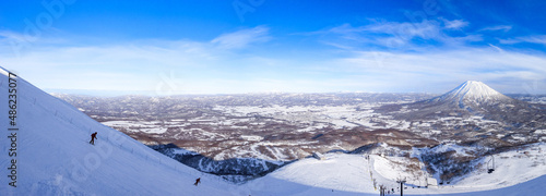 Veiw from the top of ski resort in late afternoon (Niseko, Hokkaido, Japan)