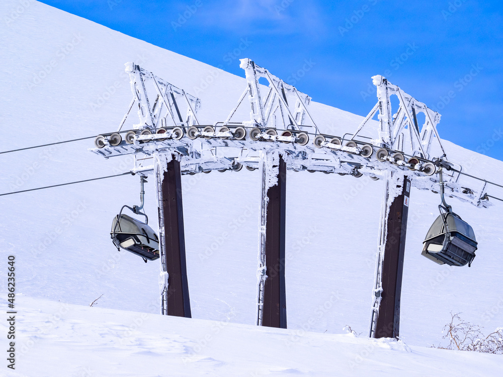 Chair lift pillars covered with snow (Niseko, Hokkaido, Japan) Chair lift pillars covered with snow (Niseko, Hokkaido, Japan)