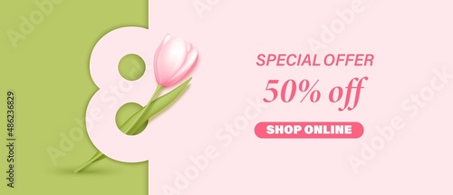 8 march special offer voucher, card, banner