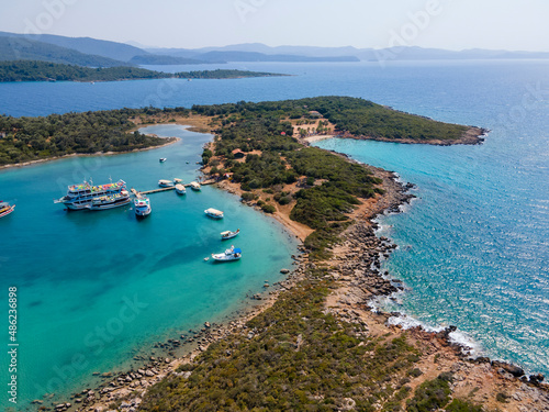 Island landscape captured with drone. turkey Sedir island
