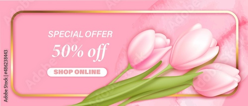 Spring, 8 march shop sale voucher, banner