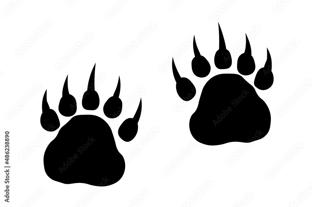 Bear paw footprint track. Vector grizzly steps in black color Bear paw footprint track. Vector grizzly steps in black color