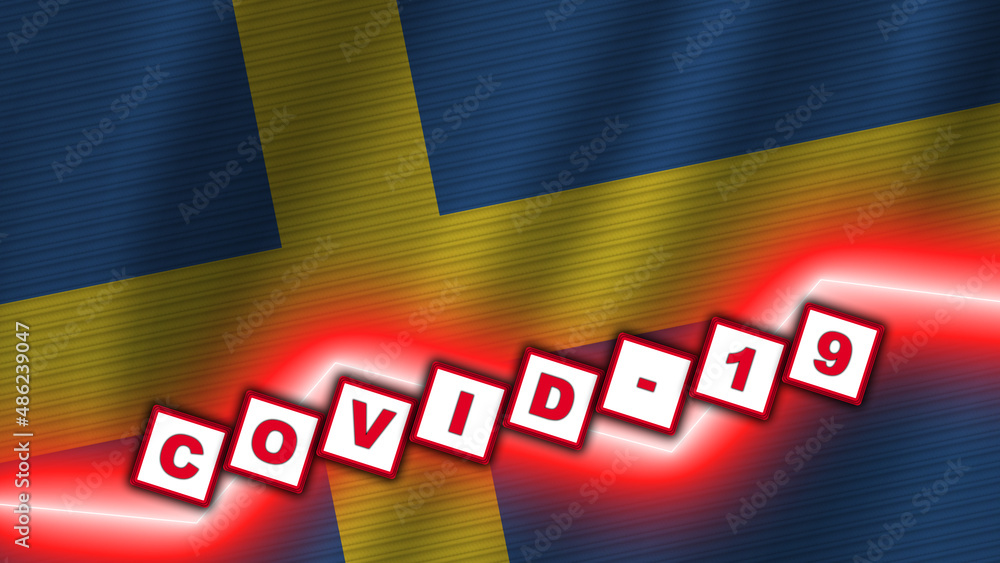 Sweden Wavy Fabric Flag, Covid-19 Coronavirus Title, 3D Illustration Sweden Wavy Fabric Flag, Covid-19 Coronavirus Title, 3D Illustration