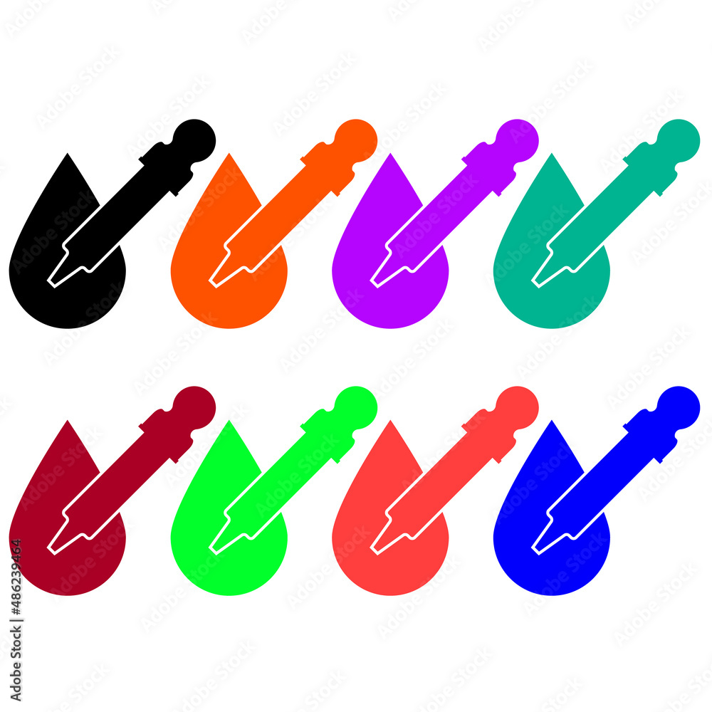Pipette dropper with a big drop. Set of colorful bright vector illustrations and icons. Editable template. Pipette dropper with a big drop. Set of colorful bright vector illustrations and icons. Editable template.