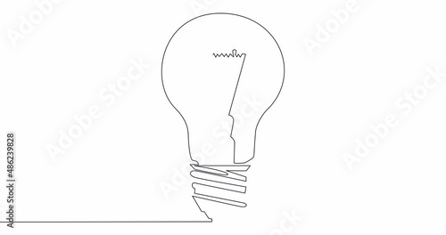Self drawing line animation light bulb symbol continuous line concept