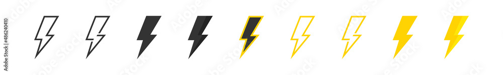 Lightning bolt. Electric thunder flash set icon. Vector flat illustration Lightning bolt. Electric thunder flash set icon. Vector flat illustration