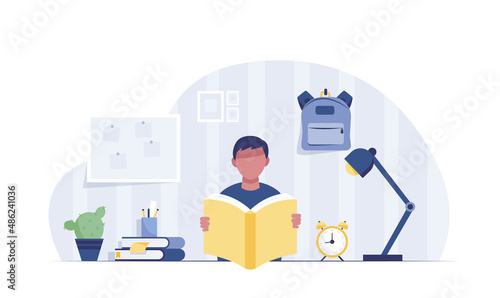 Reading boy. Read books concept. Education, school. vector illustration