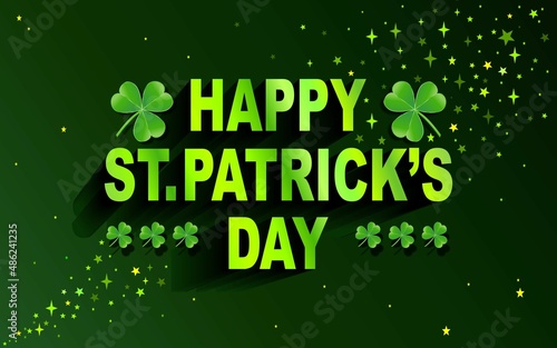 Text effect for Happy Saint Patrick's Day theme with stars sprinkle, clover leaves pattern background