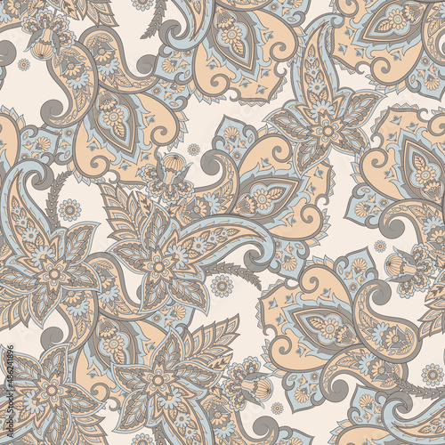 Seamless Paisley pattern in indian textile style. Floral vector illustration