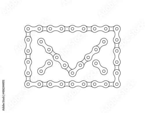 Vector line bike chain symbol mailing envelope. Isolated on black background.