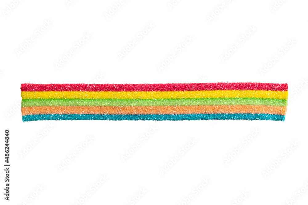 marmalade candy in the form of a ribbon of rainbow colors isolated on white background
