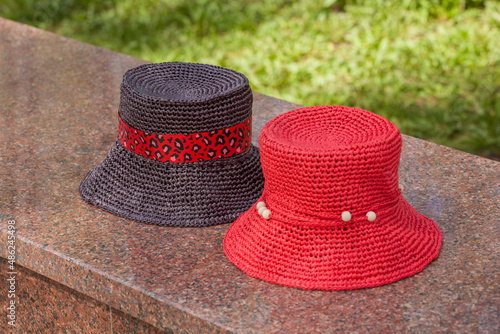 Multicolored handmade summer hats

