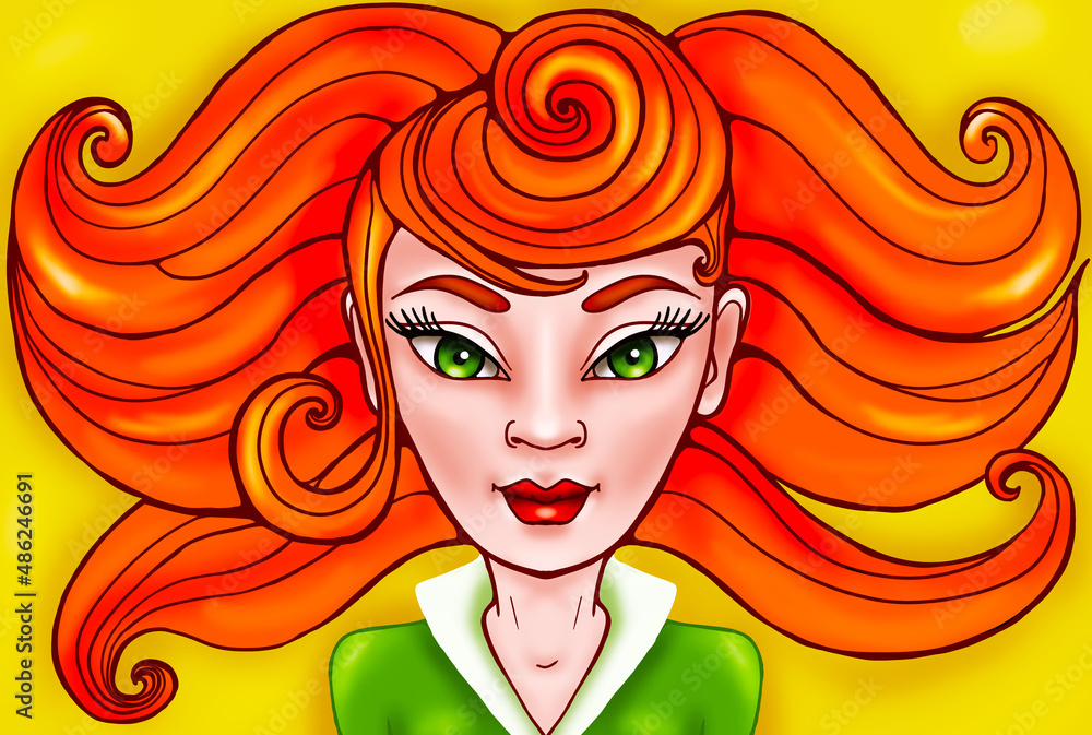 cute portrait of a girl with red hair and green eyes
