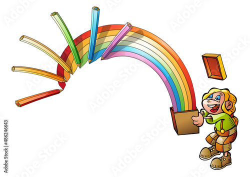 Happy child and rainbow surprise