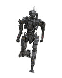 Fantasy cyberpunk droid robot running. 3D illustration isolated on white background.
