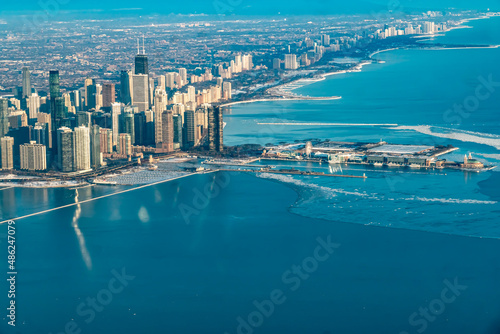 Aerial View of Downtown Chicago and the Surrounding Areas At Sunrise © RebeccaDunnLevert