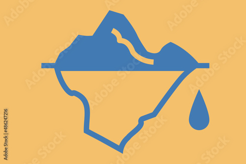 Melting glacier. Diminishing iceberg. Climate change impact and effect icon. Color flat design illustration. Vector.