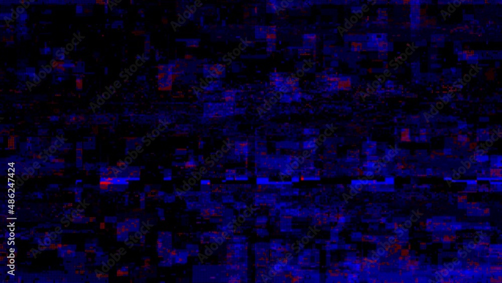 Glitch noise static distortion television VFX. Visual video effects stripes background, tv screen noise glitch effect. Blue and red background, distorted transition Glitch noise static distortion television VFX. Visual video effects stripes background, tv screen noise glitch effect. Blue and red background, distorted transition