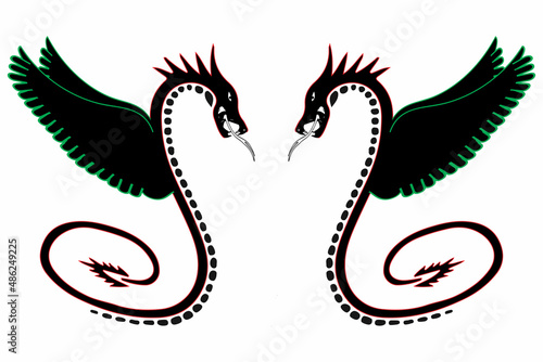 This is a new snake line arts design and black dragon serpent isolated on a white background.