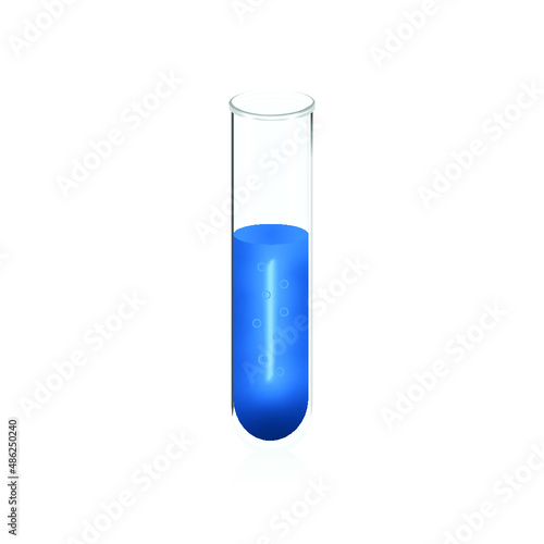 Test tube with blue liquid isolated on a white background