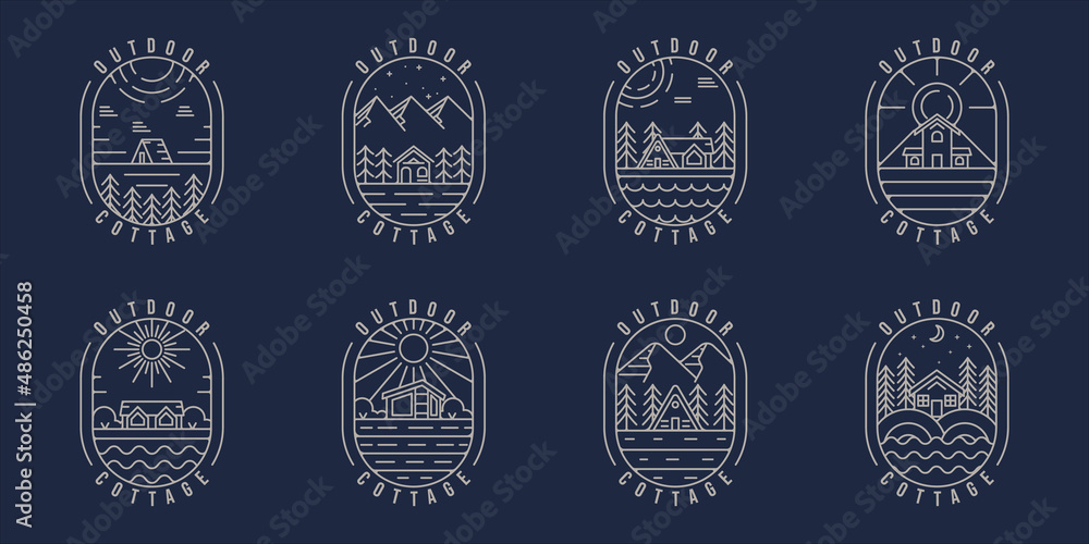 set of cabin or cottage logo line art simple minimalist vector ...