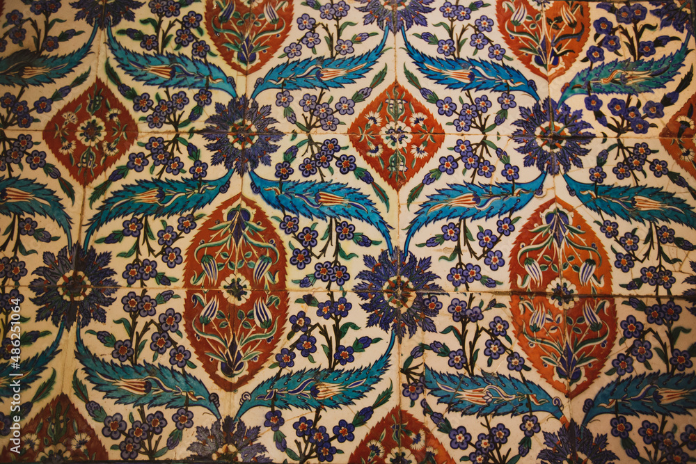 Beautiful islamic mosaic pattern close up in the Museum of Islamic Arts in Cairo, Egypt