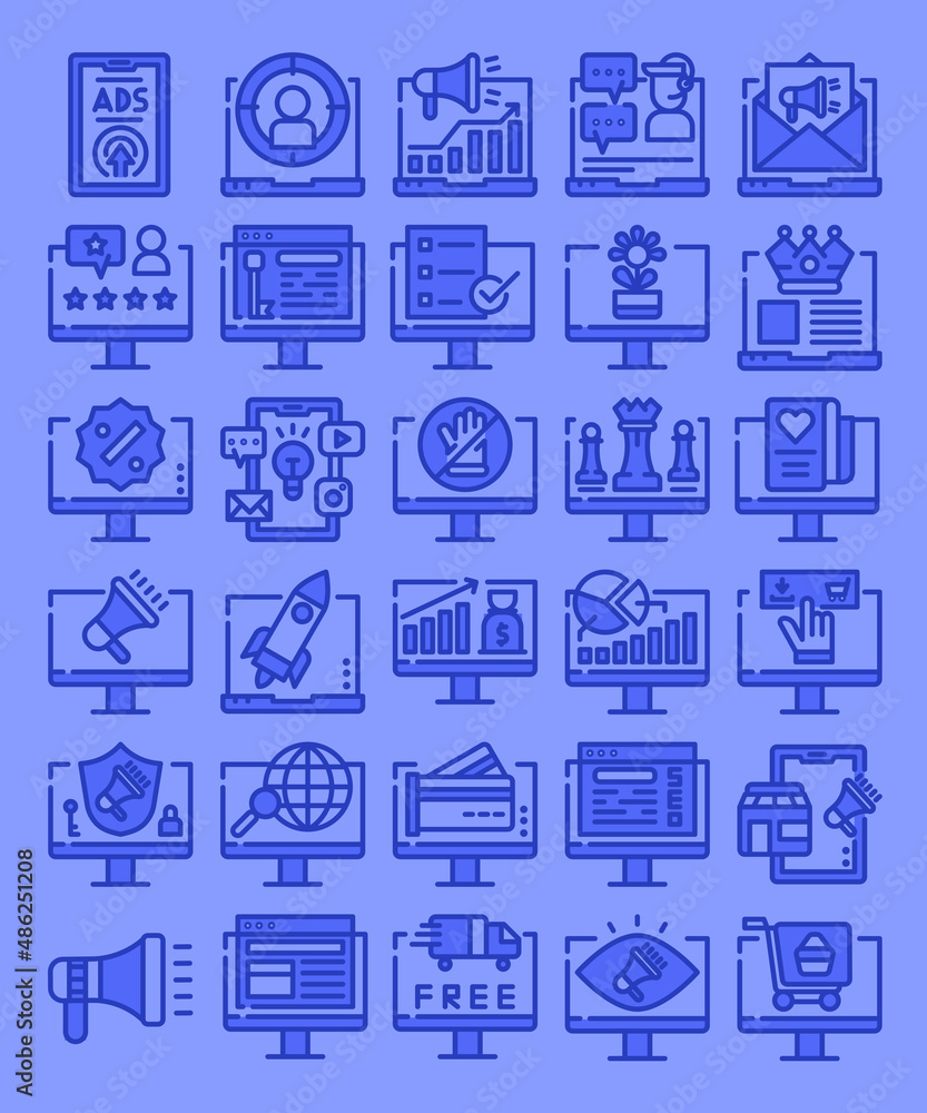 set of icons for web digital marketing, promotion and campaign