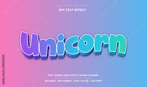 Editable text effect, colorful unicorn text style