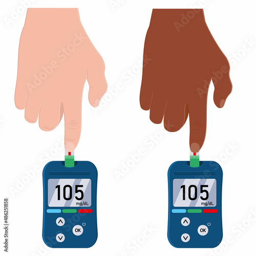 Measurement of glucose in the blood by the device color isolated vector illustration