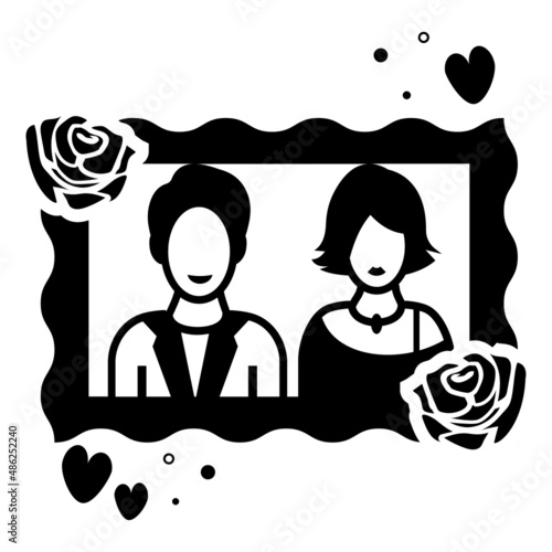 Decorated Frame Photo of Wedding Day concept, Groom and Bride Picture Vector Icon Design, Valentines Day Symbol, Love and Romance Sign, Friendship and Love sickness stock illustration