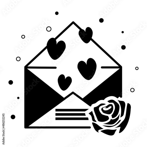 Opened Love Letter with Red Rose concept, Invitation Message Vector Icon Design, Valentines Day Symbol, Love and Romance Sign, Friendship and Love sickness stock illustration