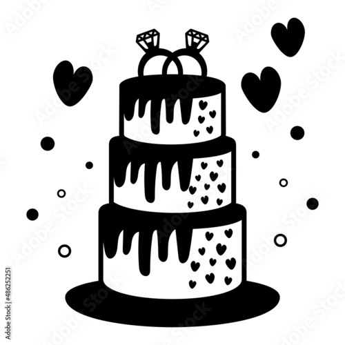 3 tier wedding cakes with engagement Rings concept Vector Icon Design, Valentines Day Symbol, Love and Romance Sign, Friendship and Love sickness stock illustration