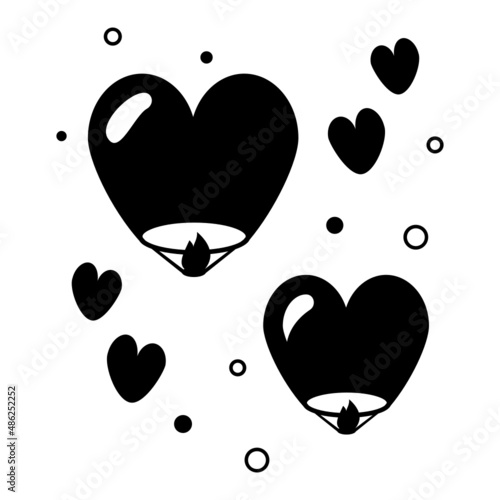 heart shaped Paper Lantern concept, Lovers Decoration Light Lamp Vector Icon Design, Valentines Day Symbol, Love and Romance Sign, Friendship and Lovesickness stock illustration
