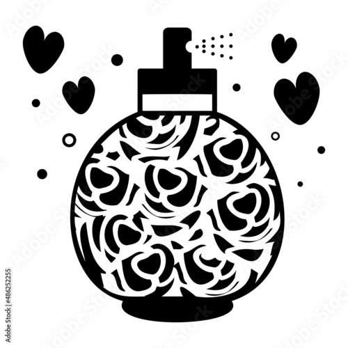 female fragrance gift concept,  Perfume Bottle Vector Icon Design, Valentines Day Symbol, Love and Romance Sign, Friendship and Love sickness stock illustration