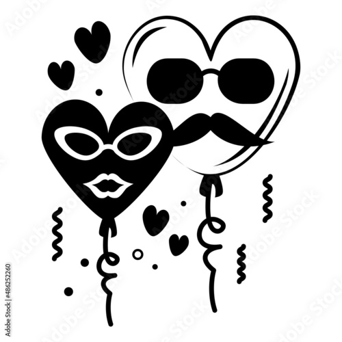Boy and Girl Face Balloon with thread concept, Lovers Decoration Vector Icon Design, Valentines Day Symbol, Love and Romance Sign, Friendship and Love sickness stock illustration
