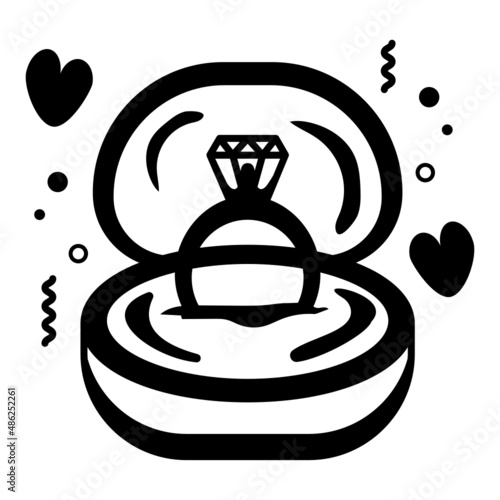 Diamond Ring with Opened Box Concept, Engagement Ring Vector Icon Design, Valentines Day Symbol, Love and Romance Sign, Friendship and Love sickness stock illustration