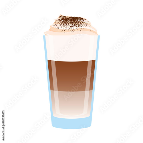Glass of latte with foam icon vector. Cup of milk coffee vector isolated on a white background. Tall glass with latte illustration