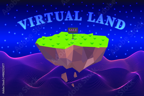 Metaverse virtual reality land for sale in metaverse cyber space futuristic environment background. 