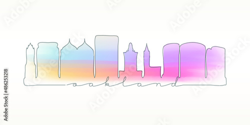 Oakland  CA  USA Skyline Watercolor City Illustration. Famous Buildings Silhouette Hand Drawn Doodle Art. Vector Landmark Sketch Drawing.