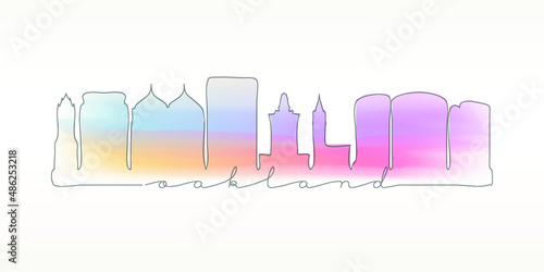 Oakland, CA, USA Skyline Watercolor City Illustration. Famous Buildings Silhouette Hand Drawn Doodle Art. Vector Landmark Sketch Drawing.