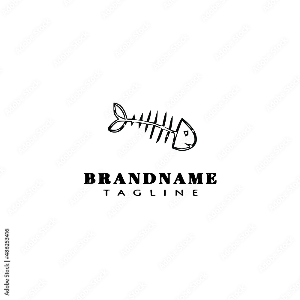 fish bone logo cartoon design template icon black isolated vector illustration