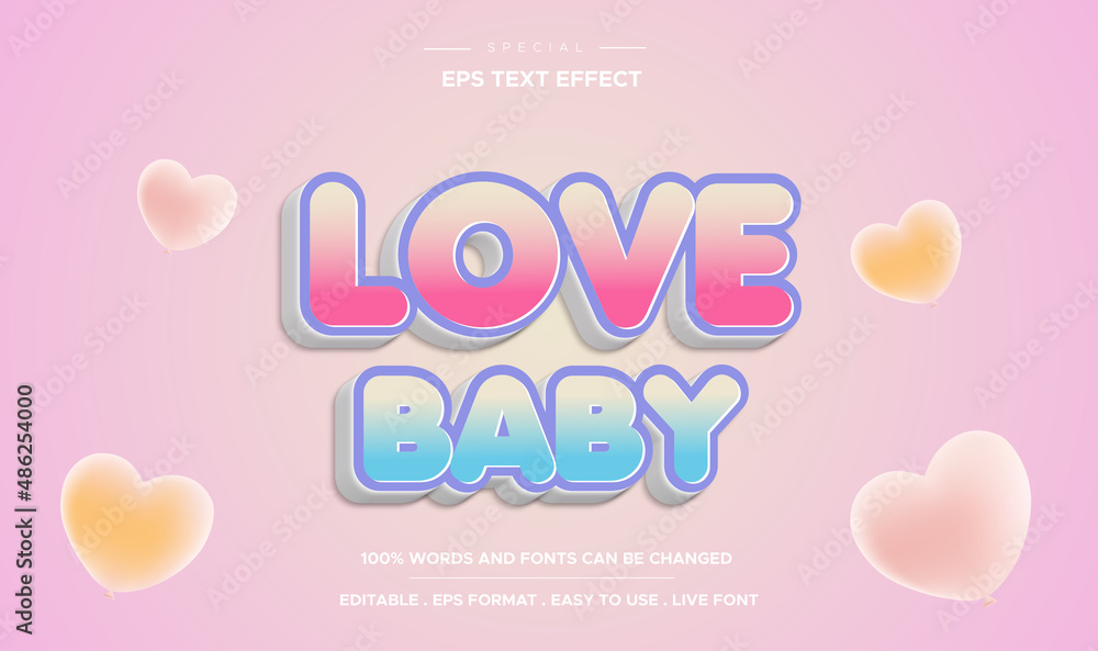 Love baby bold 3d editable text effect template style