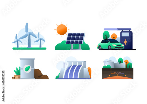 Set of renewable energy, ecological friendly, vector illustration