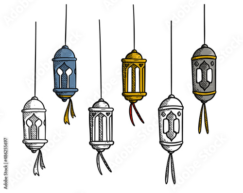 Ramdhan lamp lantern vector sketch style illustration set collection
